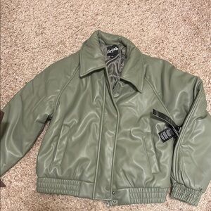 Olive green leather bomber